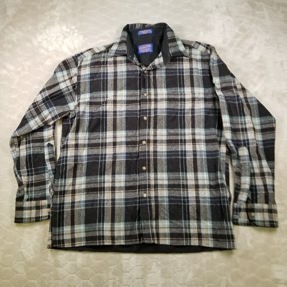 Pendleton Lodge Button Up Shirt Mens Medium Brown Blue Plaid Good‎ Shape